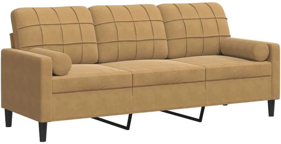 Trivietė sofa su pagalvėlėmis, rudos spalvos, 180cm, aksomas
