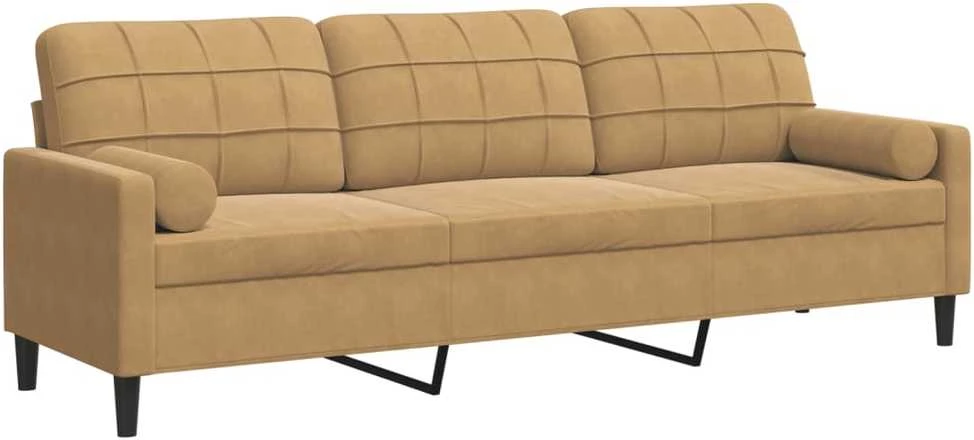 Trivietė sofa su pagalvėlėmis, rudos spalvos, 210cm, aksomas