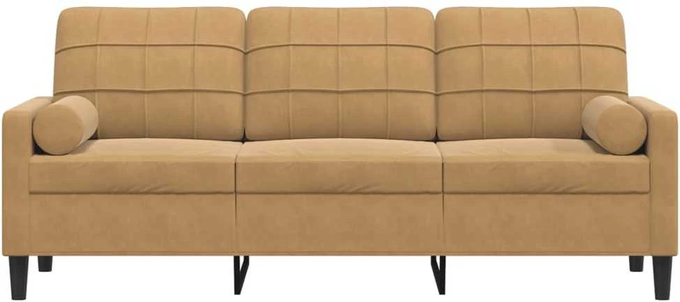 Trivietė sofa su pagalvėlėmis, rudos spalvos, 180cm, aksomas