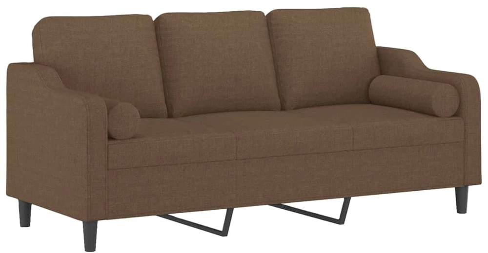 Trivietė sofa su pagalvėlėmis, rudos spalvos, 180cm, audinys