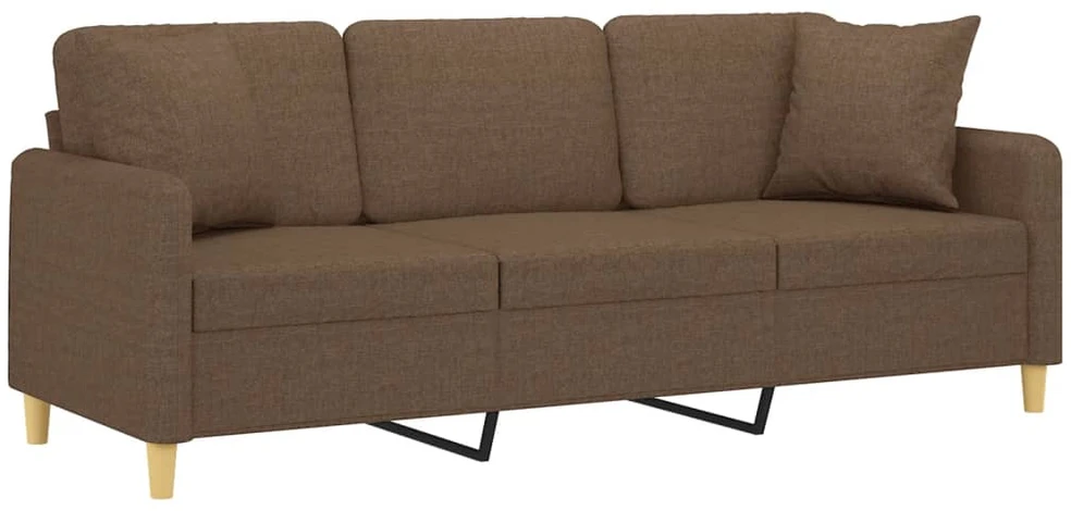 Trivietė sofa su pagalvėlėmis, rudos spalvos, 180cm, audinys