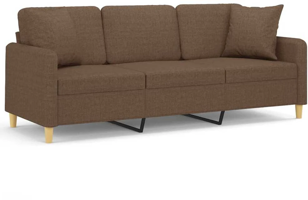 Trivietė sofa su pagalvėlėmis, rudos spalvos, 180cm, audinys