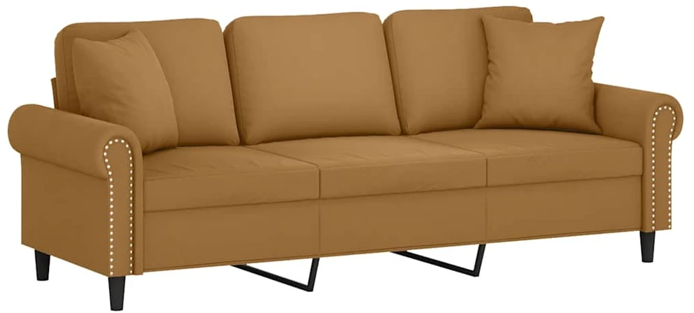 Trivietė sofa su pagalvėlėmis, rudos spalvos, 180cm, aksomas