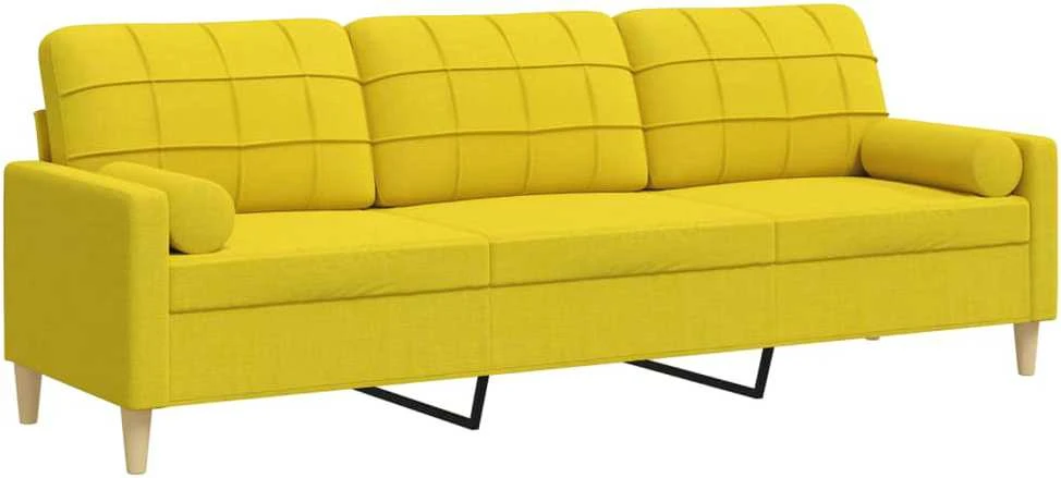 Trivietė sofa su pagalvėlėmis, šviesiai geltona, 210cm, audinys