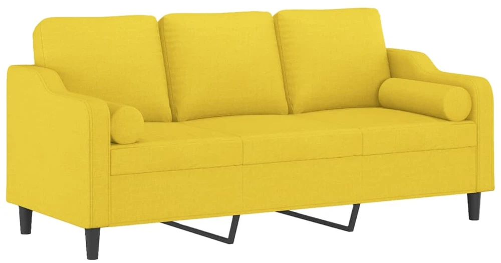 Trivietė sofa su pagalvėlėmis, šviesiai geltona, 180cm, audinys