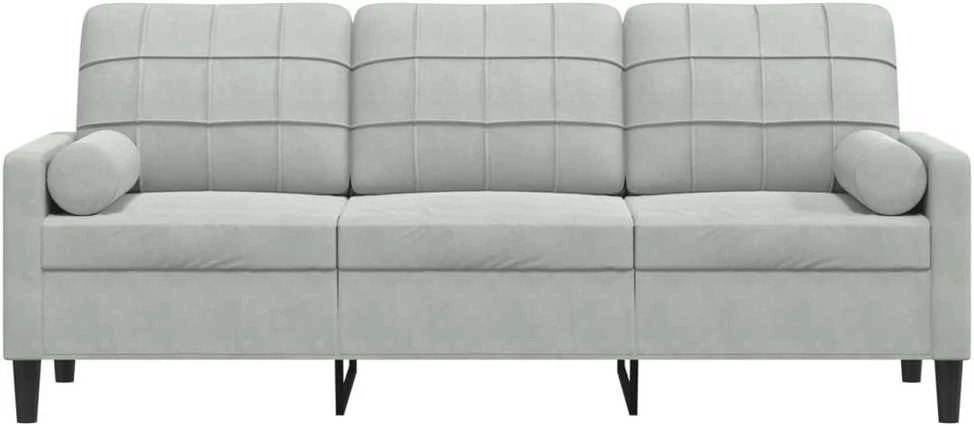 Trivietė sofa su pagalvėlėmis, šviesiai pilka, 180cm, aksomas