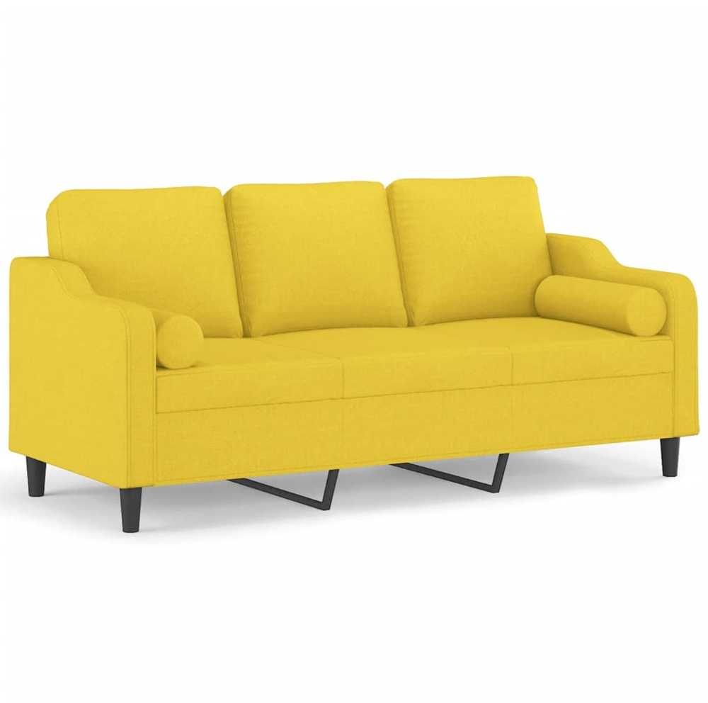Trivietė sofa su pagalvėlėmis, šviesiai geltona, 180cm, audinys