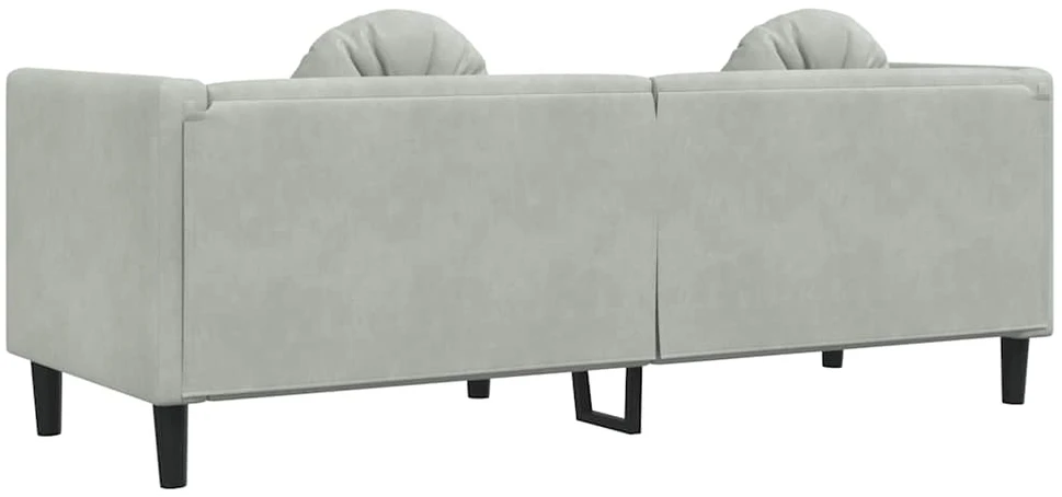 Trivietė sofa su pagalvėlėmis, šviesiai pilkos spalvos, aksomas