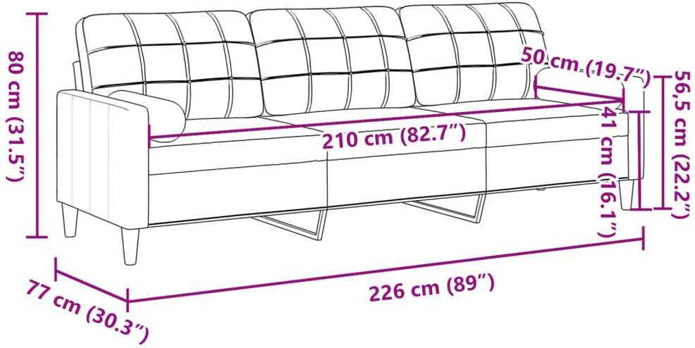 Trivietė sofa su pagalvėlėmis, šviesiai geltona, 210cm, audinys