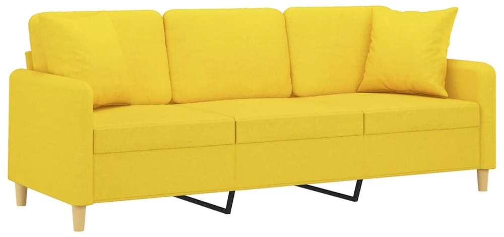 Trivietė sofa su pagalvėlėmis, šviesiai geltona, 180cm, audinys
