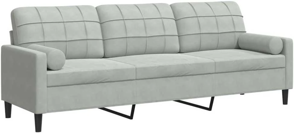 Trivietė sofa su pagalvėlėmis, šviesiai pilka, 210cm, aksomas