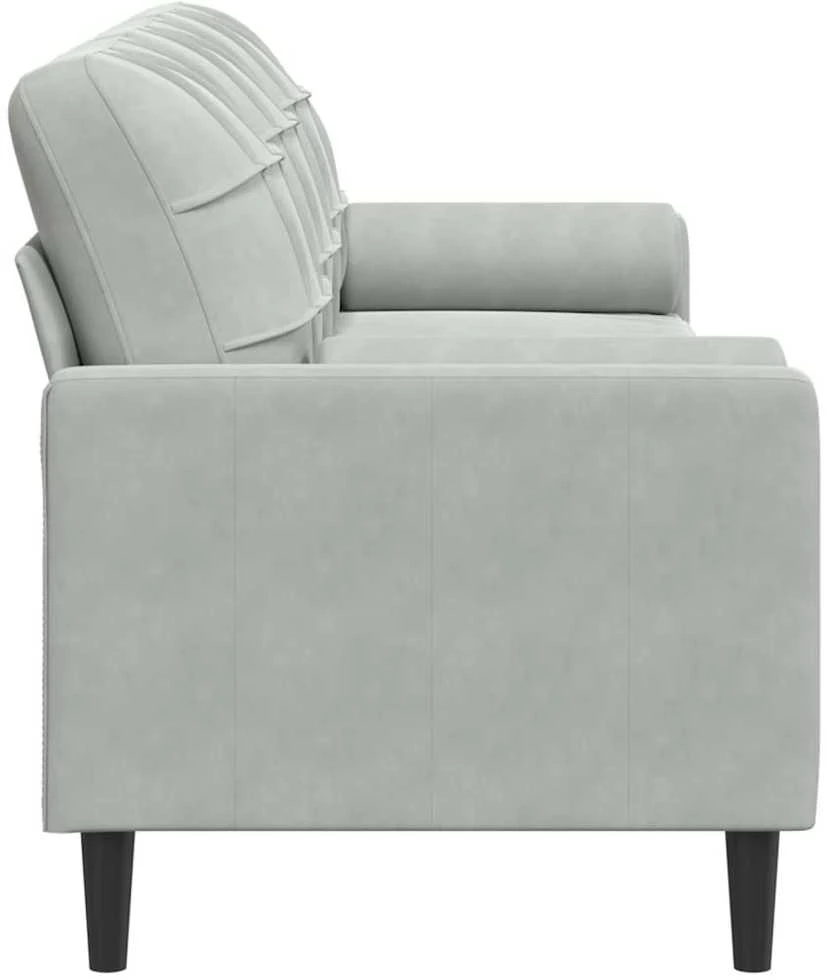 Trivietė sofa su pagalvėlėmis, šviesiai pilka, 210cm, aksomas
