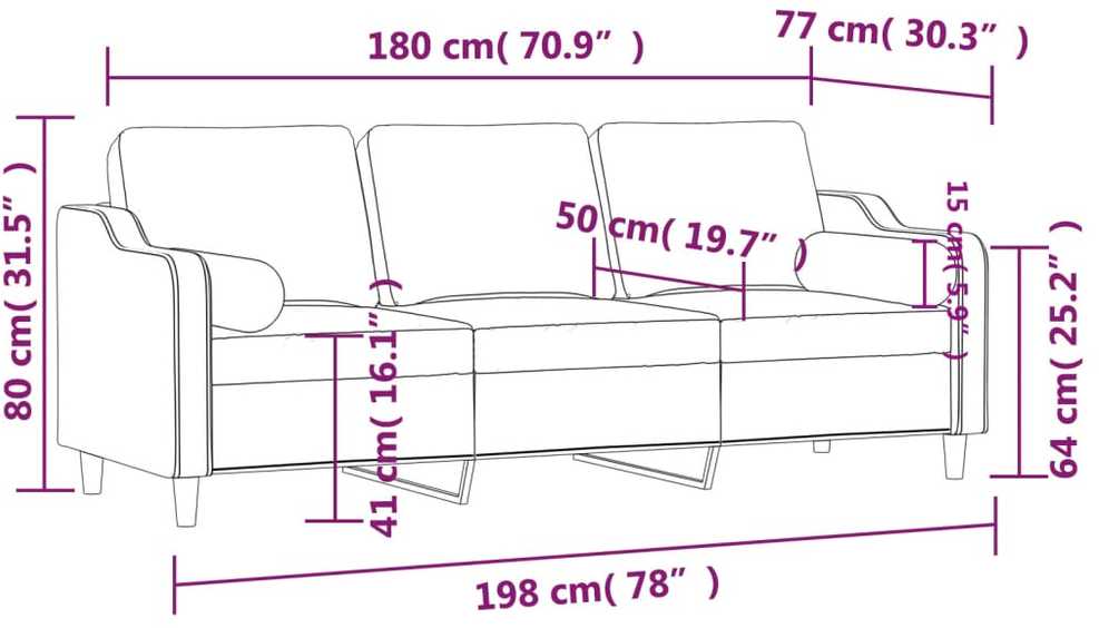 Trivietė sofa su pagalvėlėmis, šviesiai geltona, 180cm, audinys
