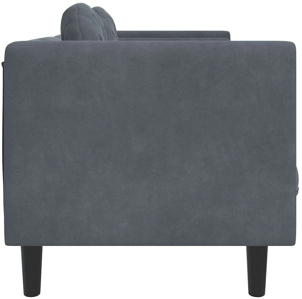 Trivietė sofa su pagalvėlėmis, tamsiai pilkos spalvos, aksomas