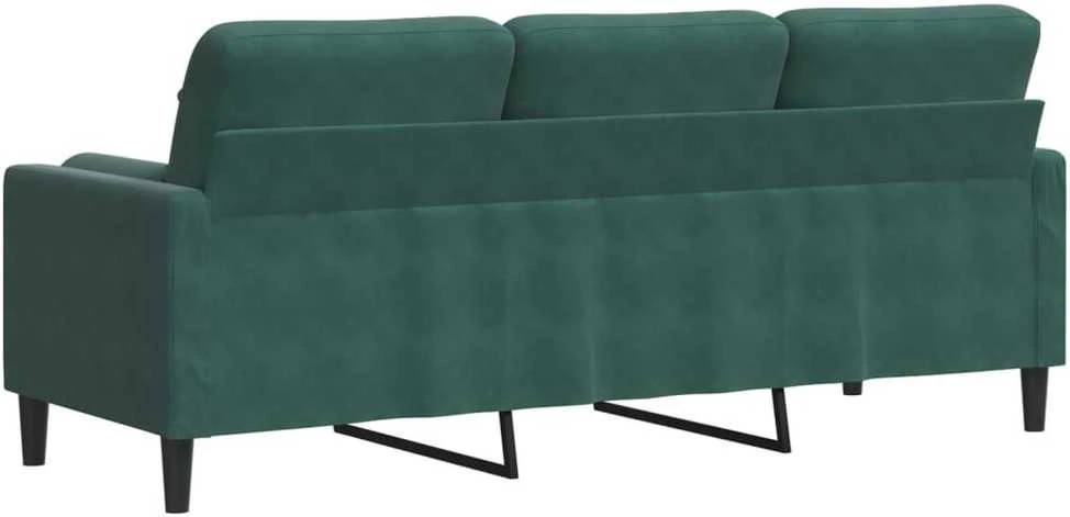 Trivietė sofa su pagalvėlėmis, tamsiai žalia, 180cm, aksomas