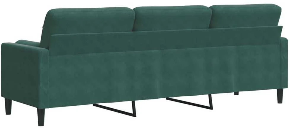 Trivietė sofa su pagalvėlėmis, tamsiai žalia, 210cm, aksomas