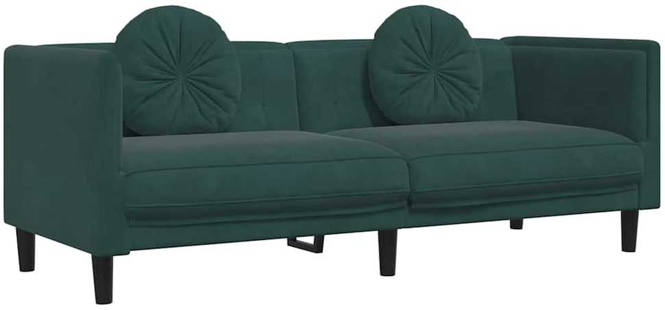 Trivietė sofa su pagalvėlėmis, tamsiai žalios spalvos, aksomas