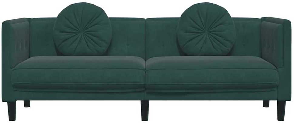 Trivietė sofa su pagalvėlėmis, tamsiai žalios spalvos, aksomas
