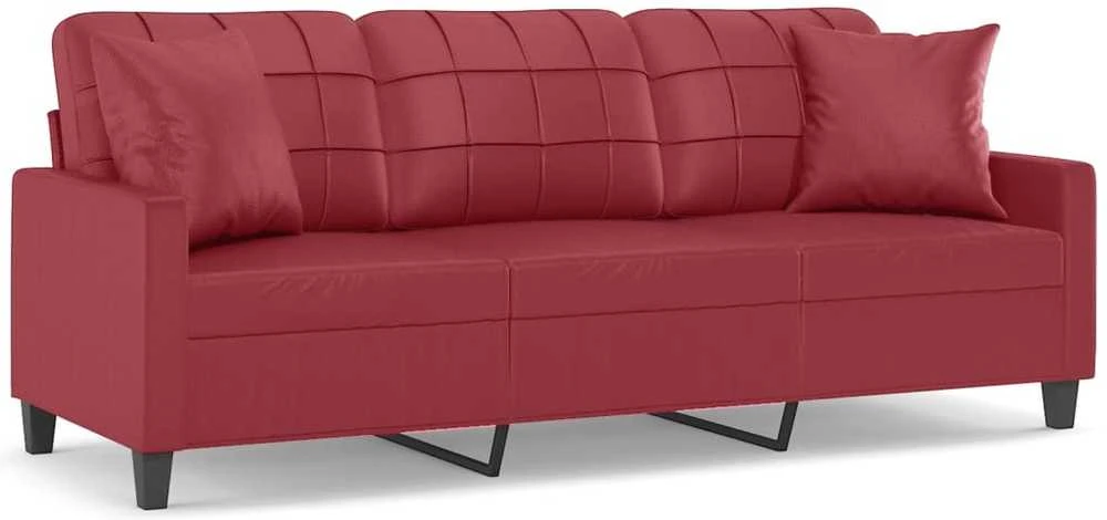 Trivietė sofa su pagalvėlėmis, vyno, 180cm, dirbtinė oda