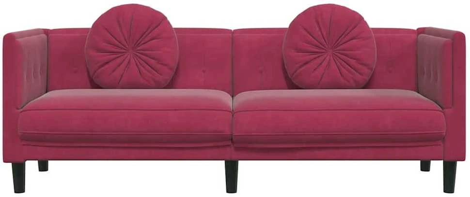 Trivietė sofa su pagalvėlėmis, vyno raudonos spalvos, aksomas