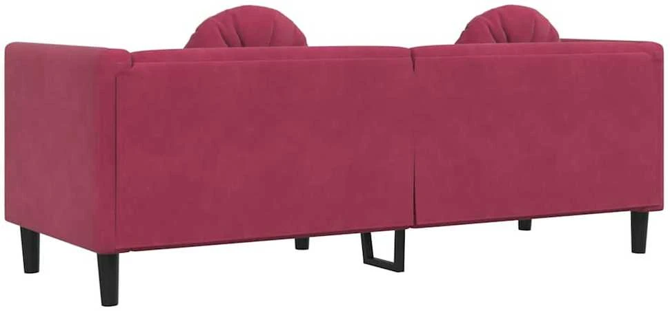 Trivietė sofa su pagalvėlėmis, vyno raudonos spalvos, aksomas