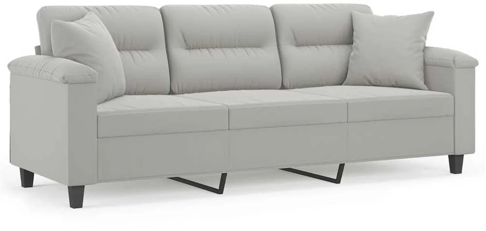 Trivietė sofa su pagalvėmis, pilka, 180cm, mikropluošto audinys