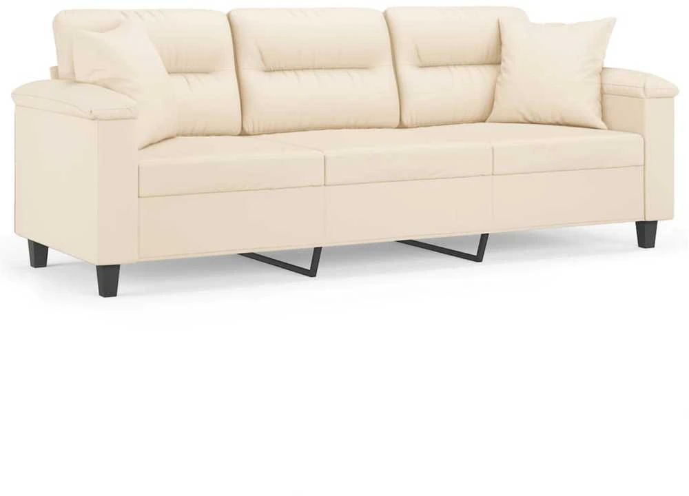 Trivietė sofa su pagalvėmis, smėlio, 180cm, audinys