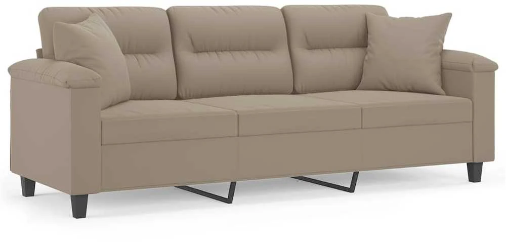 Trivietė sofa su pagalvėmis, taupe, 180cm, mikropluošto audinys