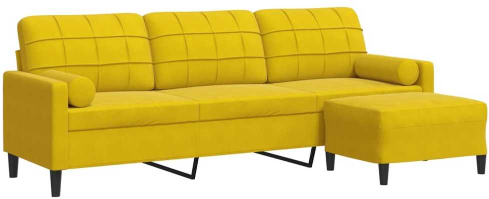 Trivietė sofa su pakoja, geltona, 210cm, aksomas