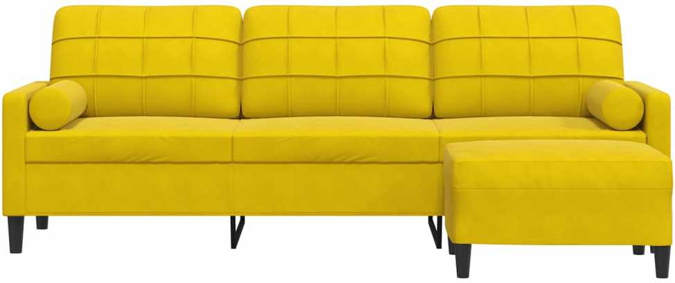Trivietė sofa su pakoja, geltona, 210cm, aksomas