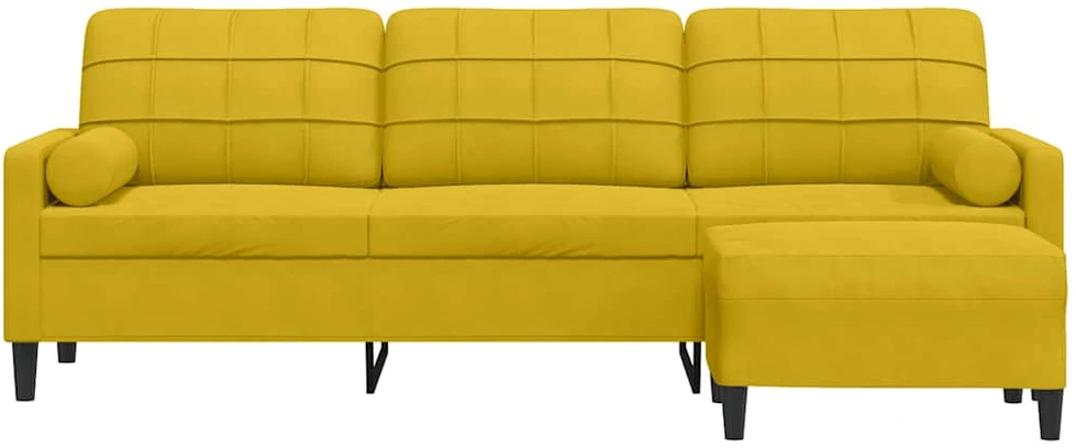 Trivietė sofa su pakoja, geltona, 210cm, aksomas
