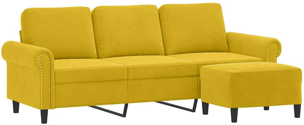 Trivietė sofa su pakoja, geltonos spalvos, 180cm, aksomas