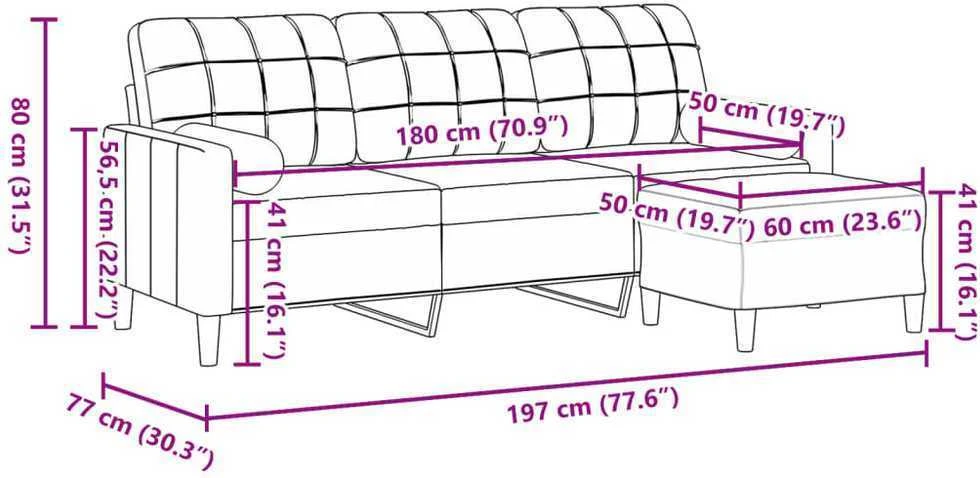 Trivietė sofa su pakoja, geltonos spalvos, 180cm, aksomas