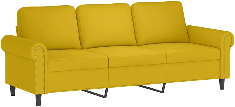 Trivietė sofa su pakoja, geltonos spalvos, 180cm, aksomas