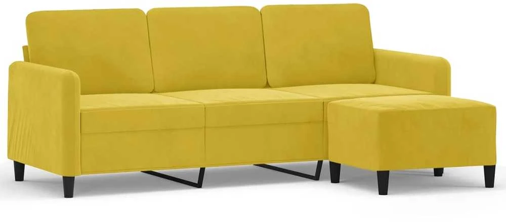 Trivietė sofa su pakoja, geltonos spalvos, 180cm, aksomas