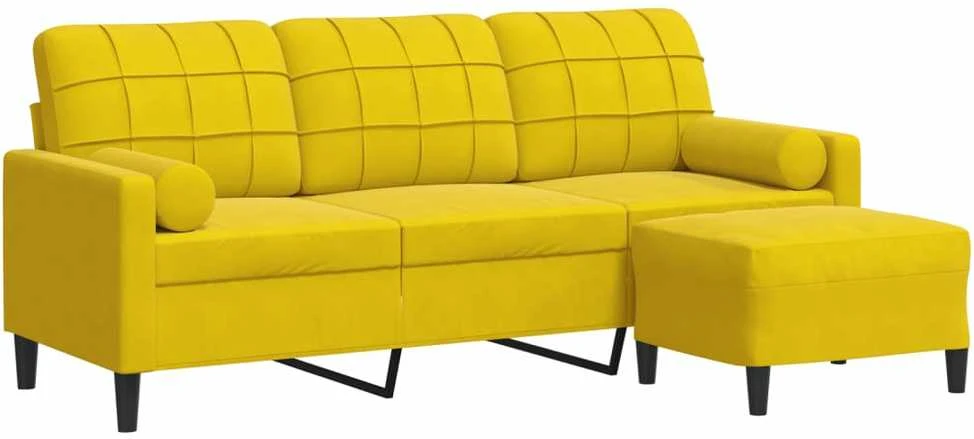 Trivietė sofa su pakoja, geltonos spalvos, 180cm, aksomas