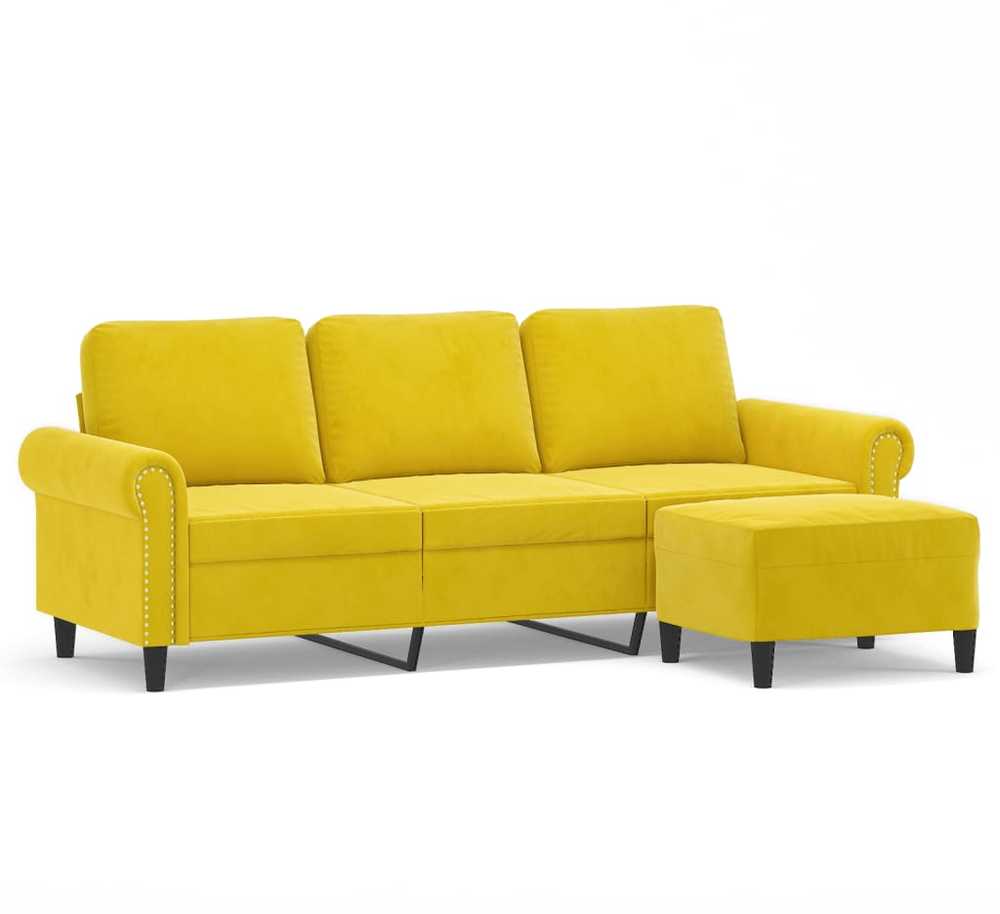 Trivietė sofa su pakoja, geltonos spalvos, 180cm, aksomas