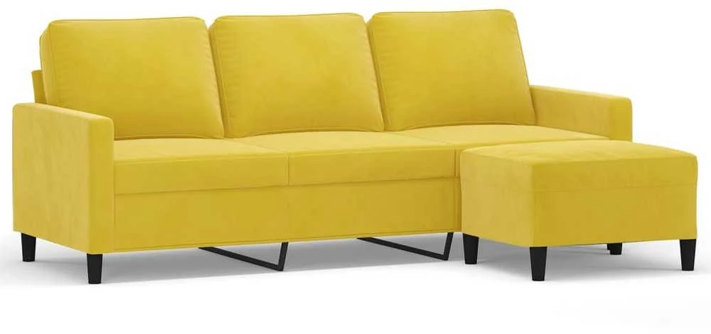 Trivietė sofa su pakoja, geltonos spalvos, 180cm, aksomas