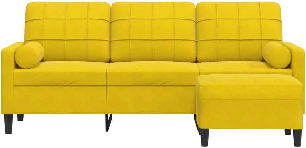 Trivietė sofa su pakoja, geltonos spalvos, 180cm, aksomas