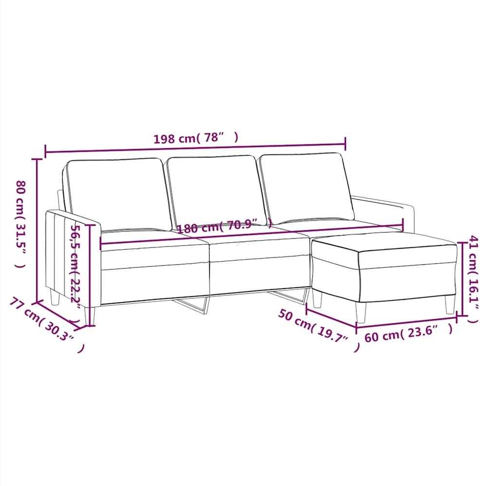 Trivietė sofa su pakoja, geltonos spalvos, 180cm, aksomas