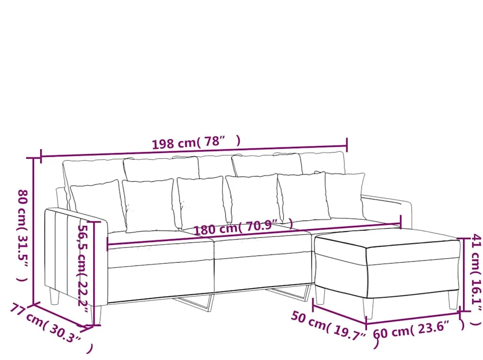 Trivietė sofa su pakoja, geltonos spalvos, 180cm, aksomas