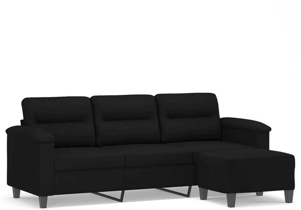 Trivietė sofa su pakoja, juoda, 180cm, mikropluošto audinys