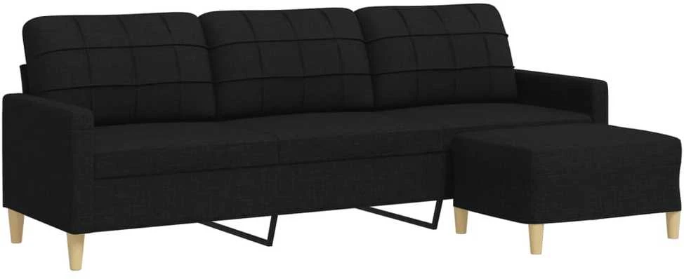 Trivietė sofa su pakoja, juodos spalvos, 210cm, audinys
