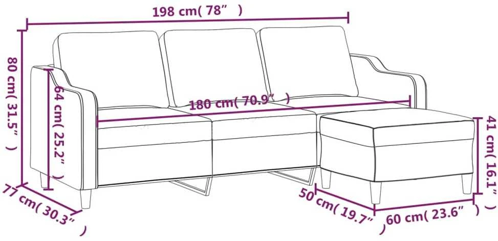 Trivietė sofa su pakoja, juodos spalvos, 180cm, audinys