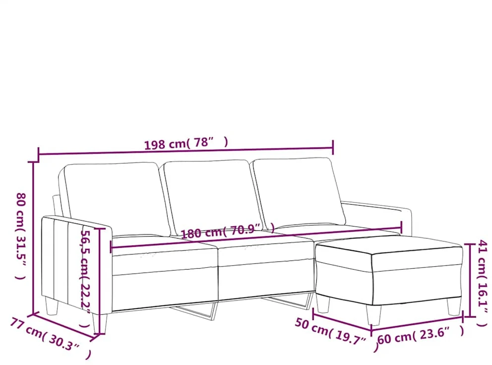 Trivietė sofa su pakoja, juodos spalvos, 180cm, dirbtinė oda