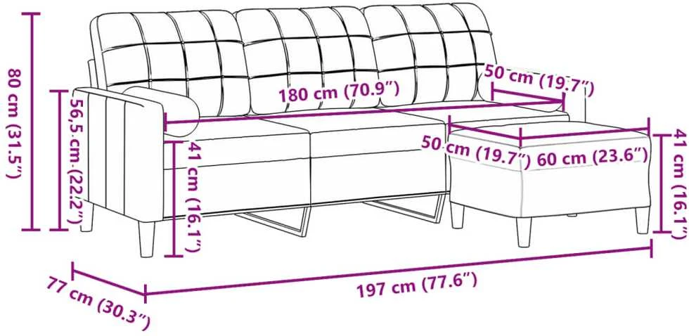 Trivietė sofa su pakoja, juodos spalvos, 180cm, aksomas