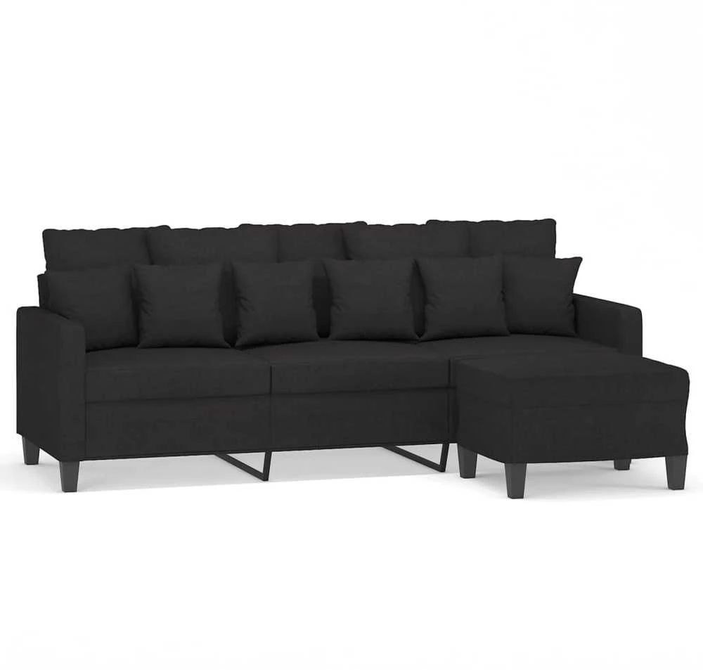 Trivietė sofa su pakoja, juodos spalvos, 180cm, audinys