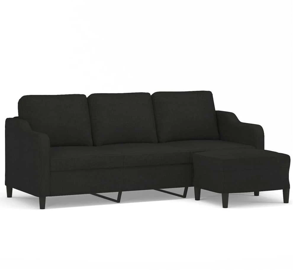 Trivietė sofa su pakoja, juodos spalvos, 180cm, audinys