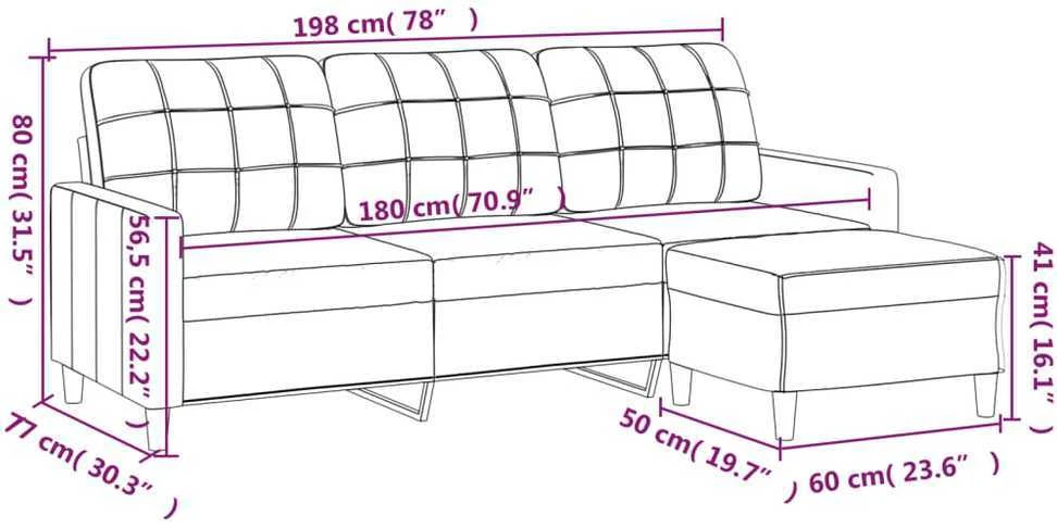 Trivietė sofa su pakoja, juodos spalvos, 180cm, audinys