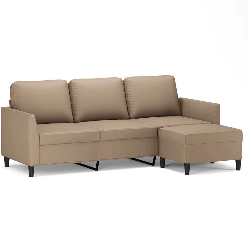 Trivietė sofa su pakoja, kapučino spalvos, 180cm, dirbtinė oda